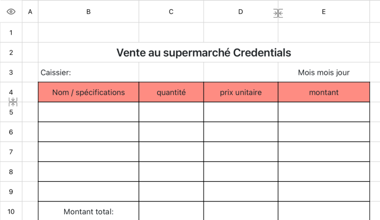 Vente au supermarché Credentials